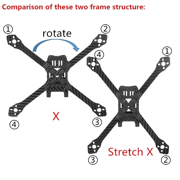 Realacc Angle220 220mm Carbon Fiber X Stretch X Adjustable Frame Kit 4mm Arm for RC Drone FPV Racing
