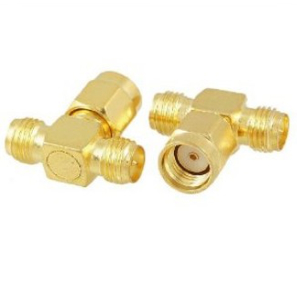 2PCS RP-SMA Male to Two 2 RP-SMA Female T Connector Adapter