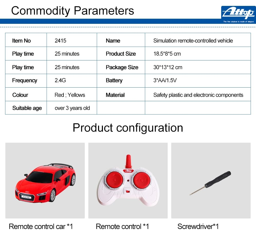 Attop 1815 1:24 Emulational Audi Remote Control Car