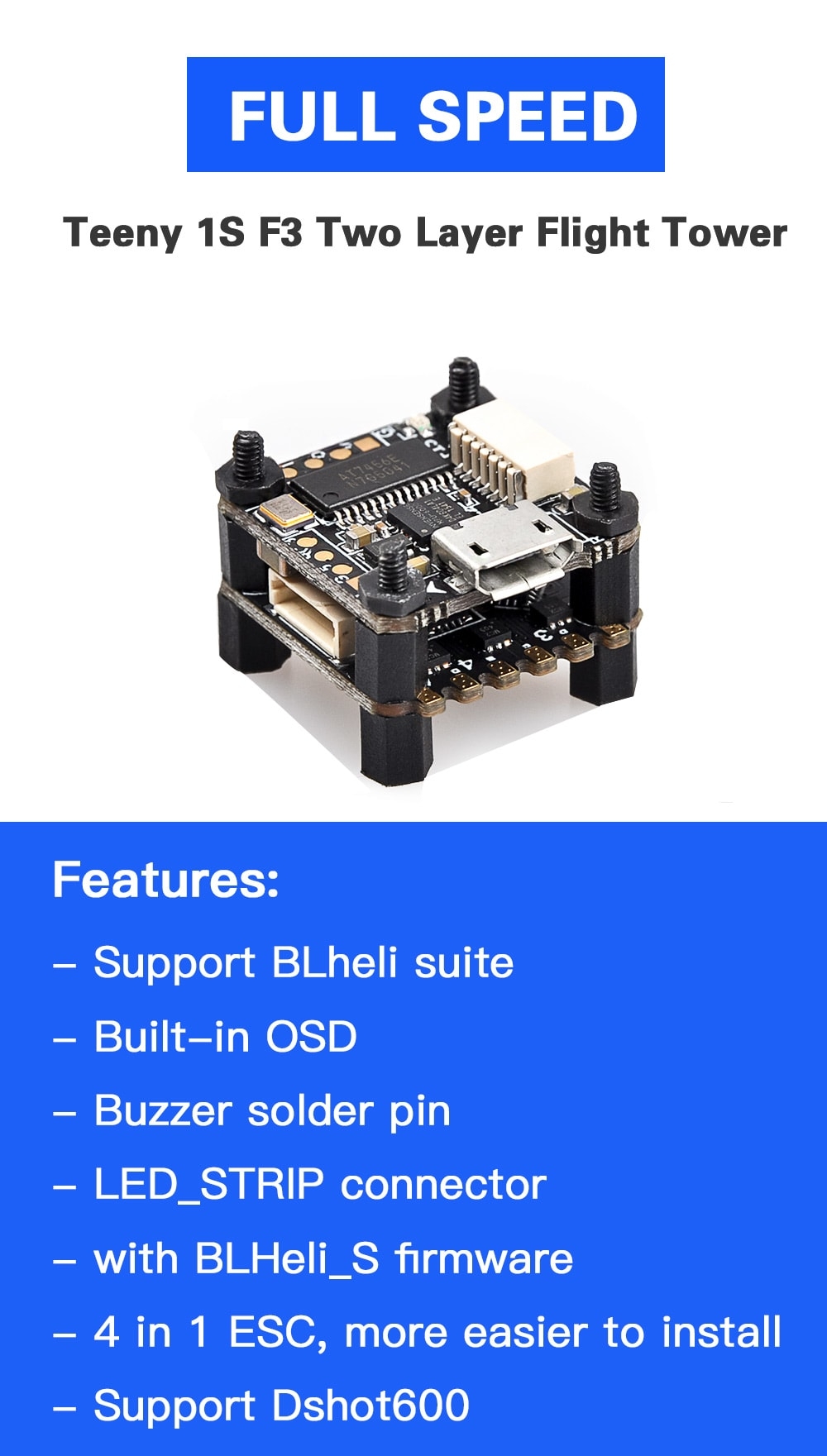 FULL SPEED Teeny 1S Brushless F3 Flight Tower 16 x 16 Mounting Hole for Bat-100 BeeBee-66 Micro Racing Drone