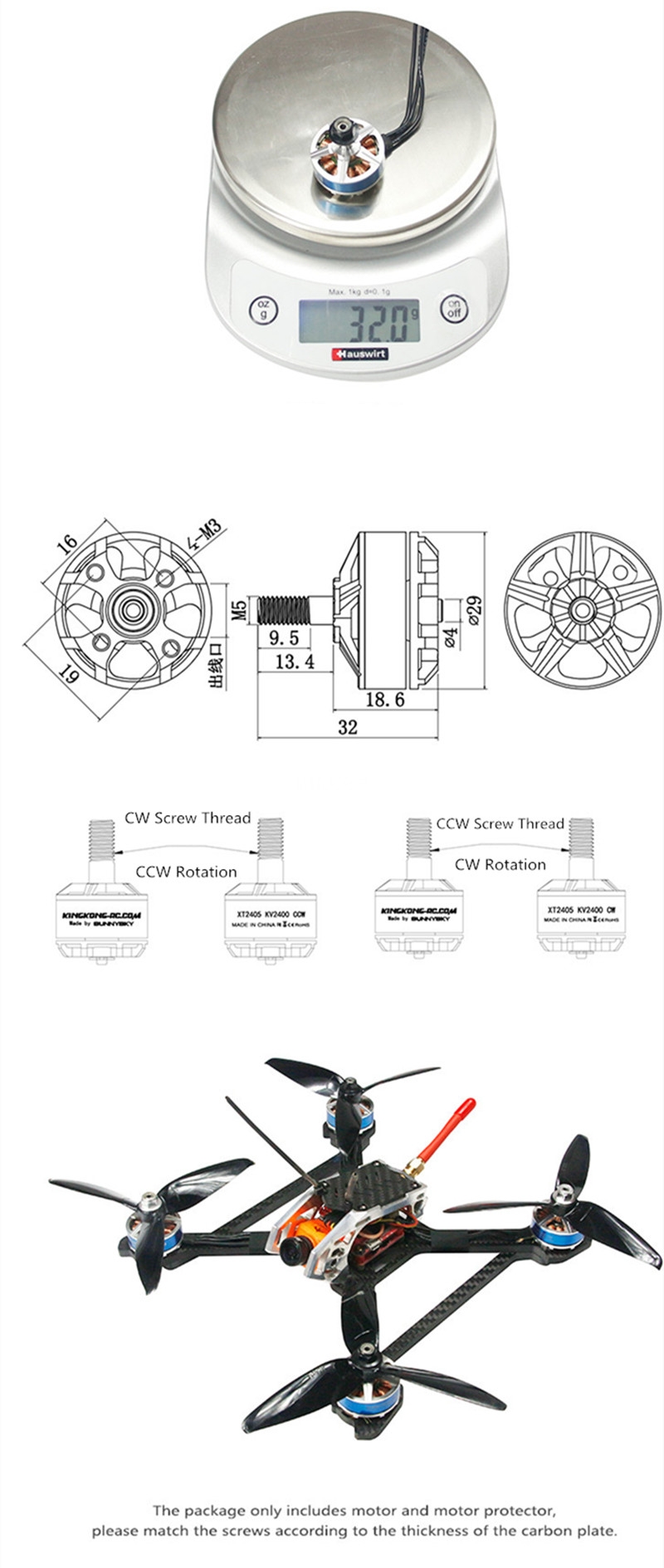 LDARC / Kingkong XT2405 2405 2400KV 2-4S Brushless Motor with Mounting Base for Racing Drone