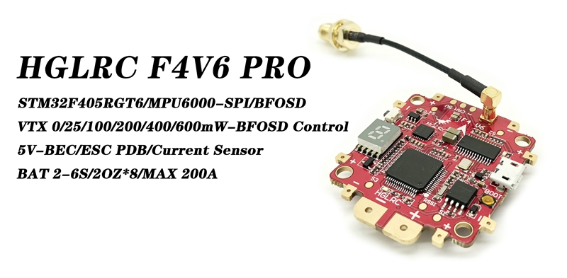 HGLRC F4 V6PRO Flight Controller 5.8G 48CH 0/25/100/200/400/600mW VTX Raceband 5V BEC PDB OSD