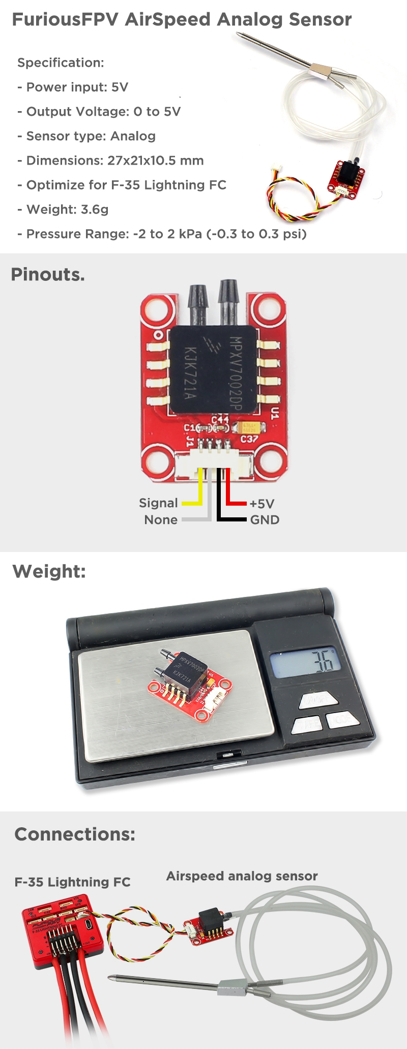 FuriousFPV AirSpeed Sensor FPV-0369-S For F-35 Lightning Flight Controller