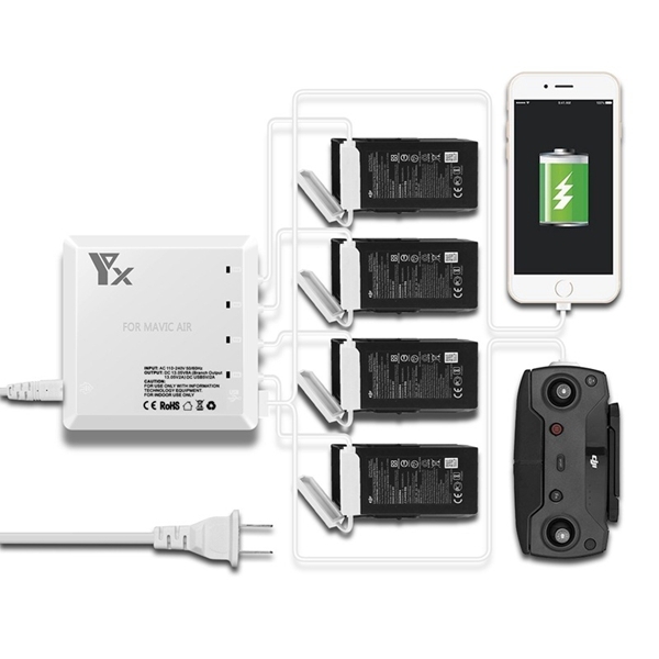 6-in-1 Multi Battery Dual USB Remote Controller Phone Charger Hub for DJI Mavic Air RC Drone