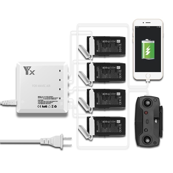 6-in-1 Multi Battery Dual USB Remote Controller Phone Charger Hub for DJI Mavic Air RC Drone
