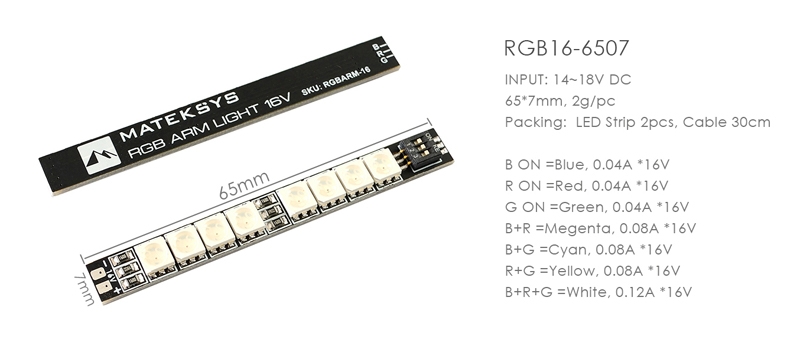 2X Mateksys RGB ARM 16V Light LED Strip Board for RC Drone FPV Racing