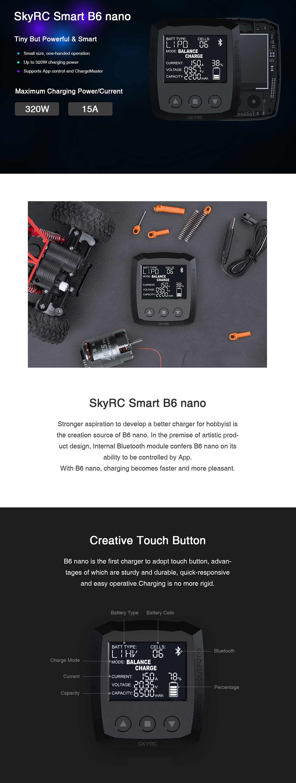 SKYRC B6 Nano 320W 15A DC Smart Battery Charger Discharger Support SkyCharger APP