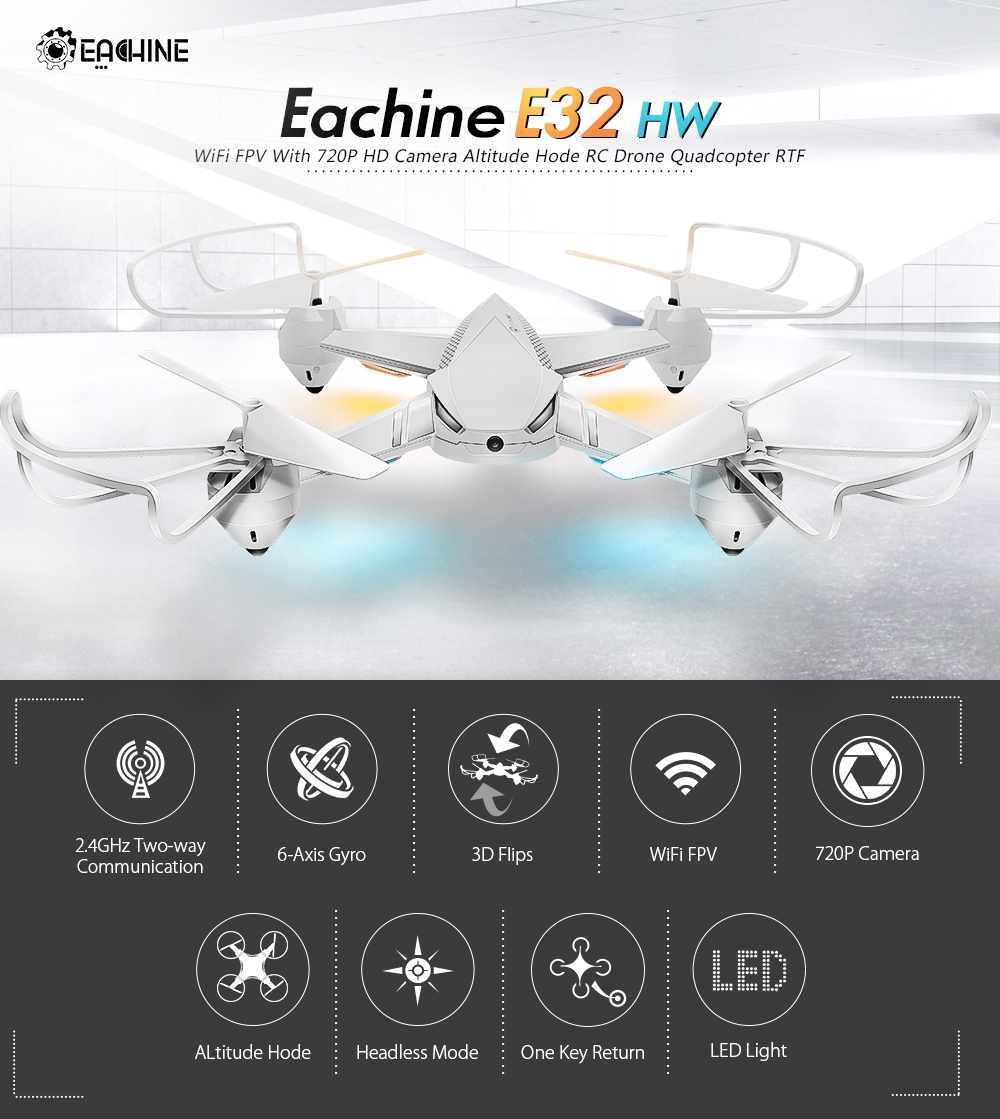 Eachine E32HW WiFi FPV With 720P HD Camera Altitude Hold Mode Two Batteries RC Drone Quadcopter RTF