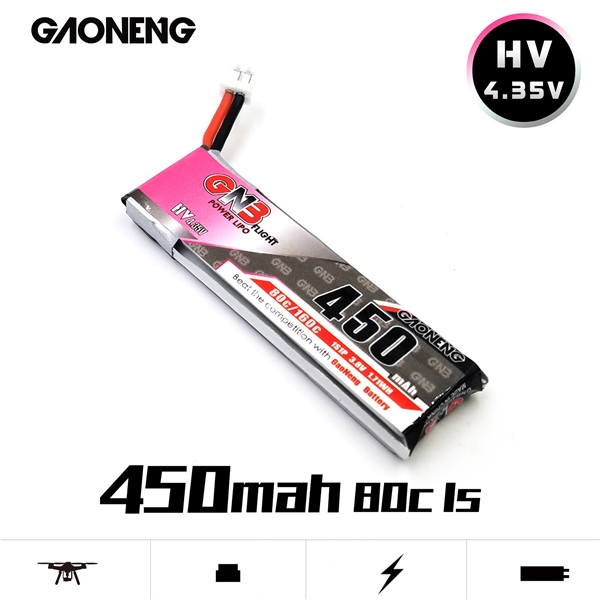 2Pcs GAONENG GNB 4.35V 450mAh 1S 80C HV Battery PH2.0 Plug For E010 M80S Tiny7 RC Model