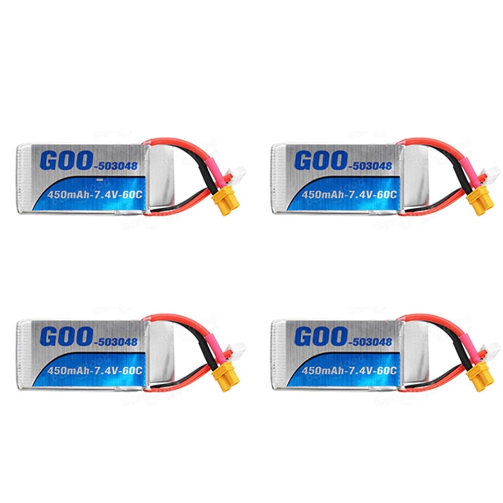 4Pcs GOO 7.4V 450mah 60C 2S XT30 Lipo Battery For FPV Racing