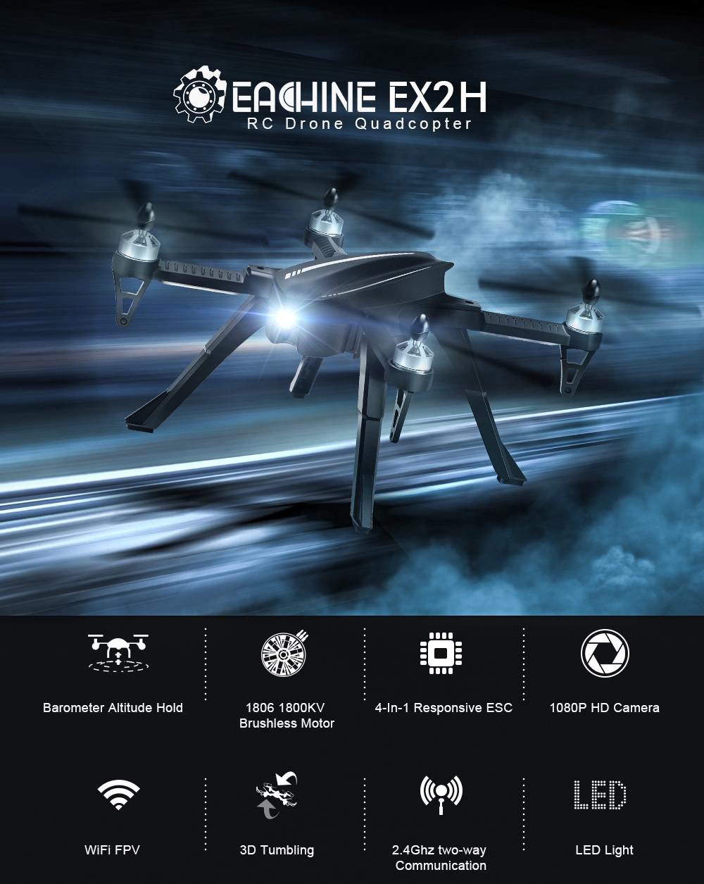 Eachine EX2H Brushless WiFi FPV With 1080P HD Camera Altitude Hold RC Drone Quadcopter RTF