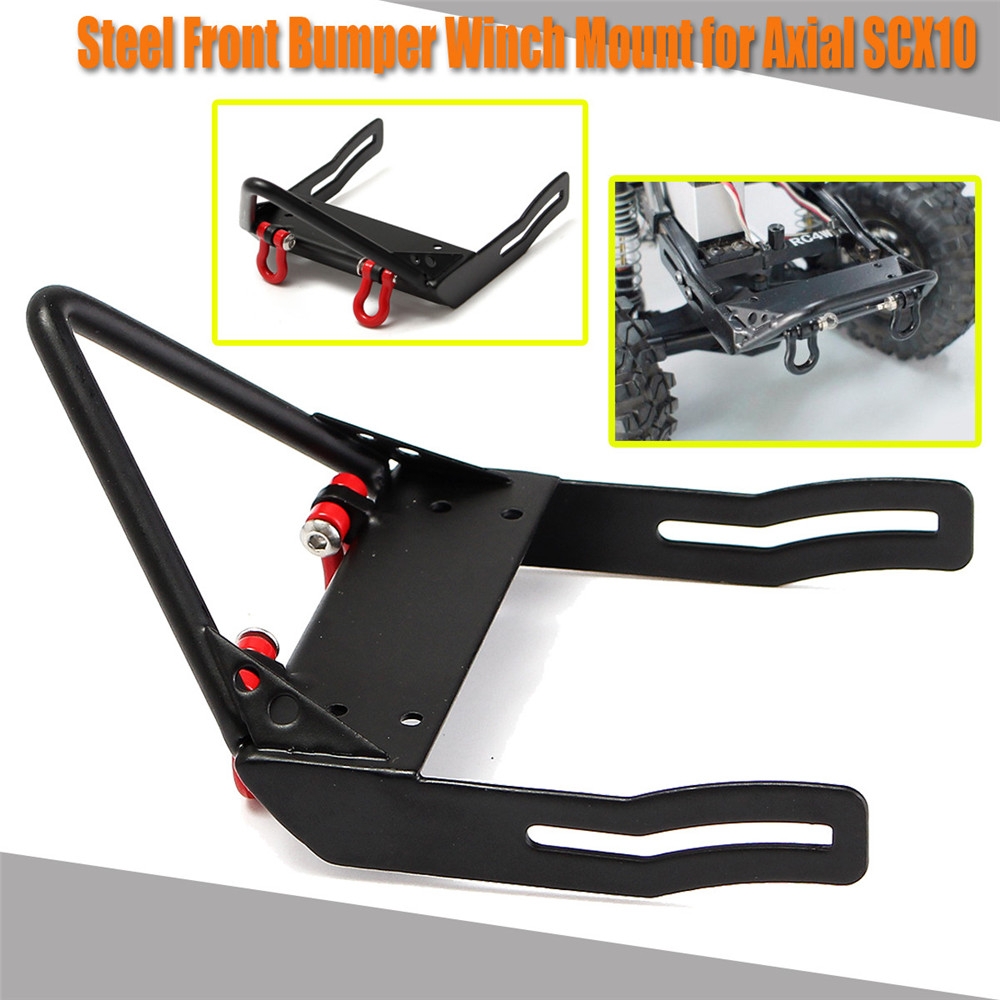 Xtra Speed ST Steel Front Bumper Protector Winch Mount For 1/10 Axial SCX10 Black RC #XS-SCX22131BK