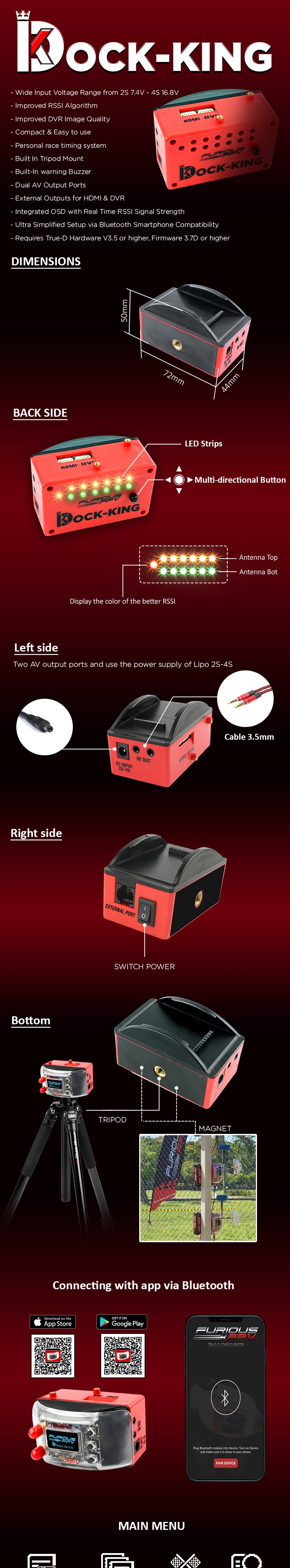 FuriousFPV Dock-King FPV Ground Station Built-in OSD & Warning Buzzer With Dual AV Output Ports