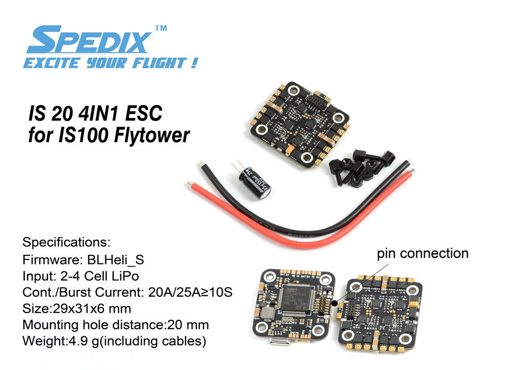 SPEDIX IS100 Flytower Spare Part IS20 4 in 1 20A 2-4S Blheli_S FPV Racing Brushless ESC 20x20mm