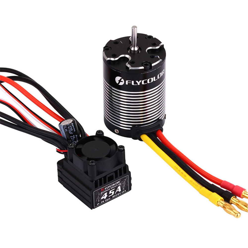 Flycolor 3650 3000KV Brushless Waterproof Sensorless Motor +45A ESC Combo Set for 1/10 Rc Car Parts