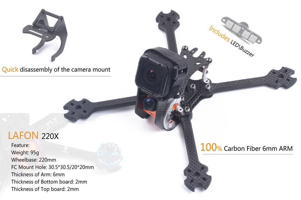 GOFLY-RC LAFON 220X 220mm FPV Racing Frame Kit 6mm Arm Carbon Fiber For RC Drone