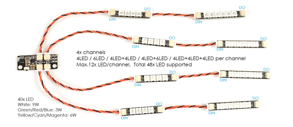 4 PC Matek System WS2812ARM-6 5V WS2812 LED Strip RC Night Light w/ 6 Lamps for RC Drone FPV Racing