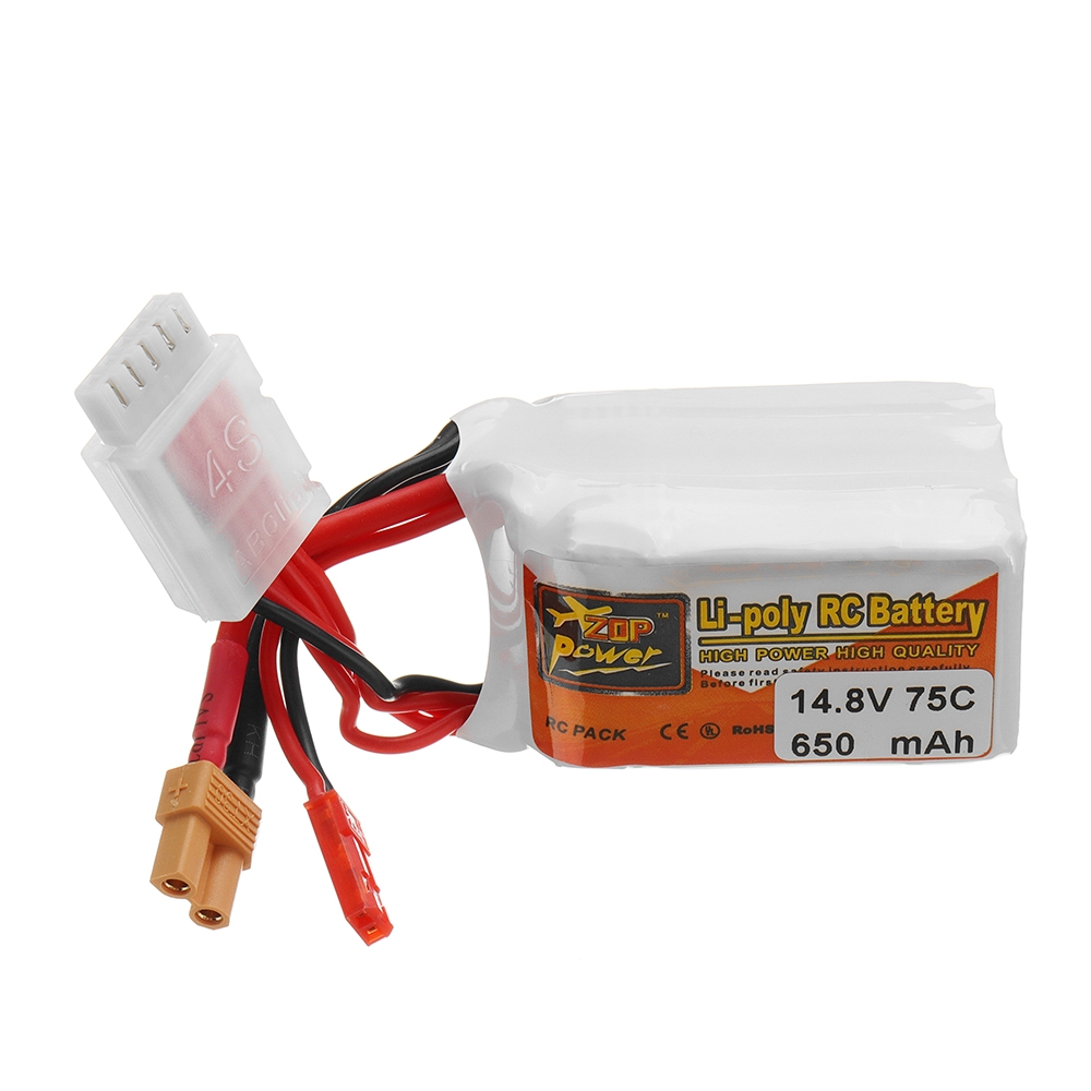 ZOP POWER 14.8V 650mAH 75C 4S Lipo Battery With JST/XT30 Plug For RC Racer