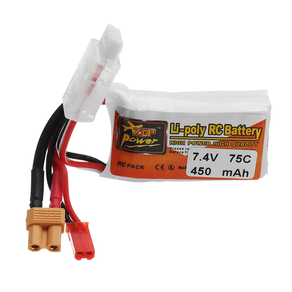 ZOP POWER 7.4V 450mAH 75C 2S Lipo Battery With JST/XT30 Plug For RC Models