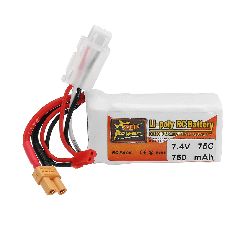 ZOP POWER 7.4V 750mAh 75C 2S Lipo Battery With JST/XT30 Plug