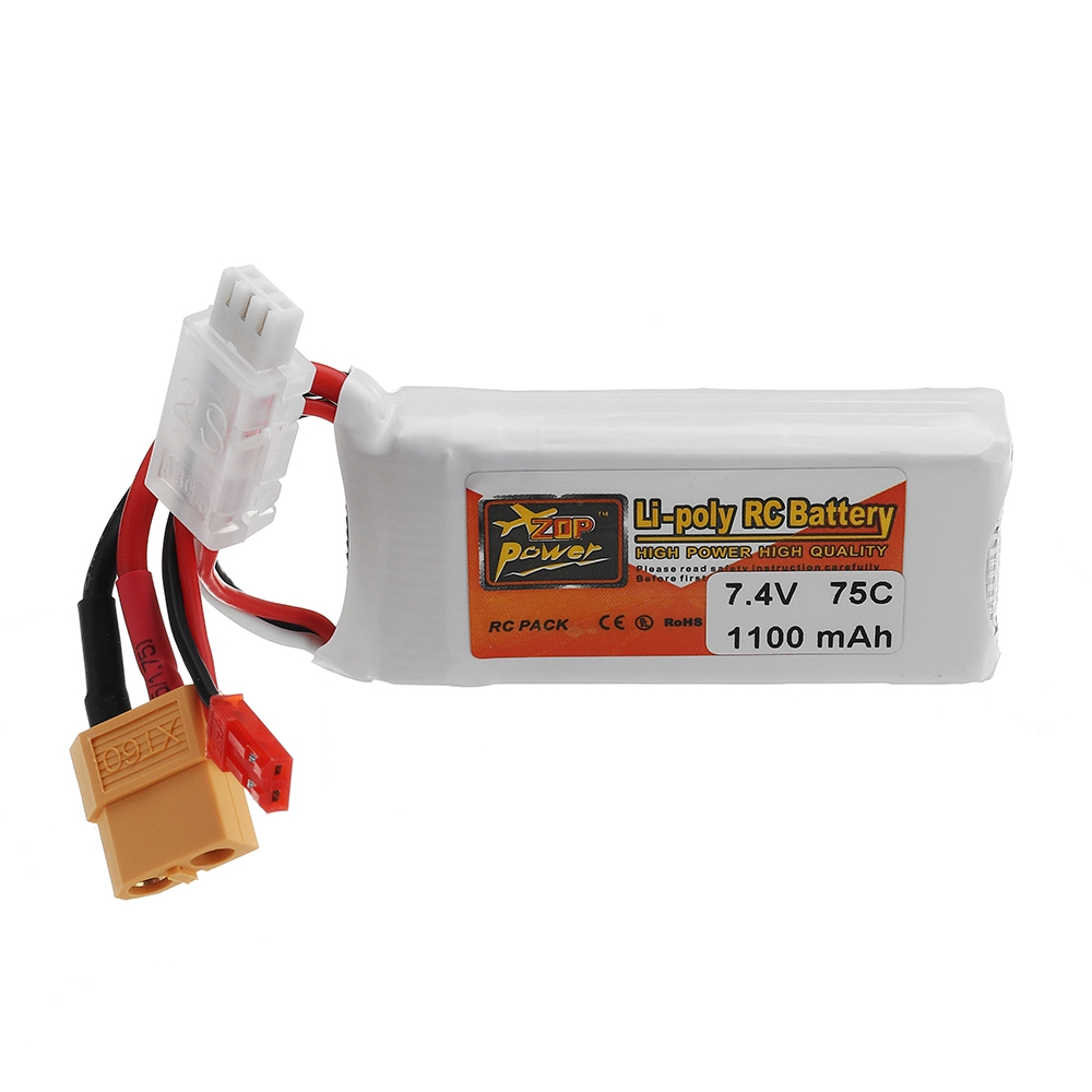 ZOP POWER 7.4V 1100mAh 75C 2S Lipo Battery With JST Plug XT60 Plug For RC Models