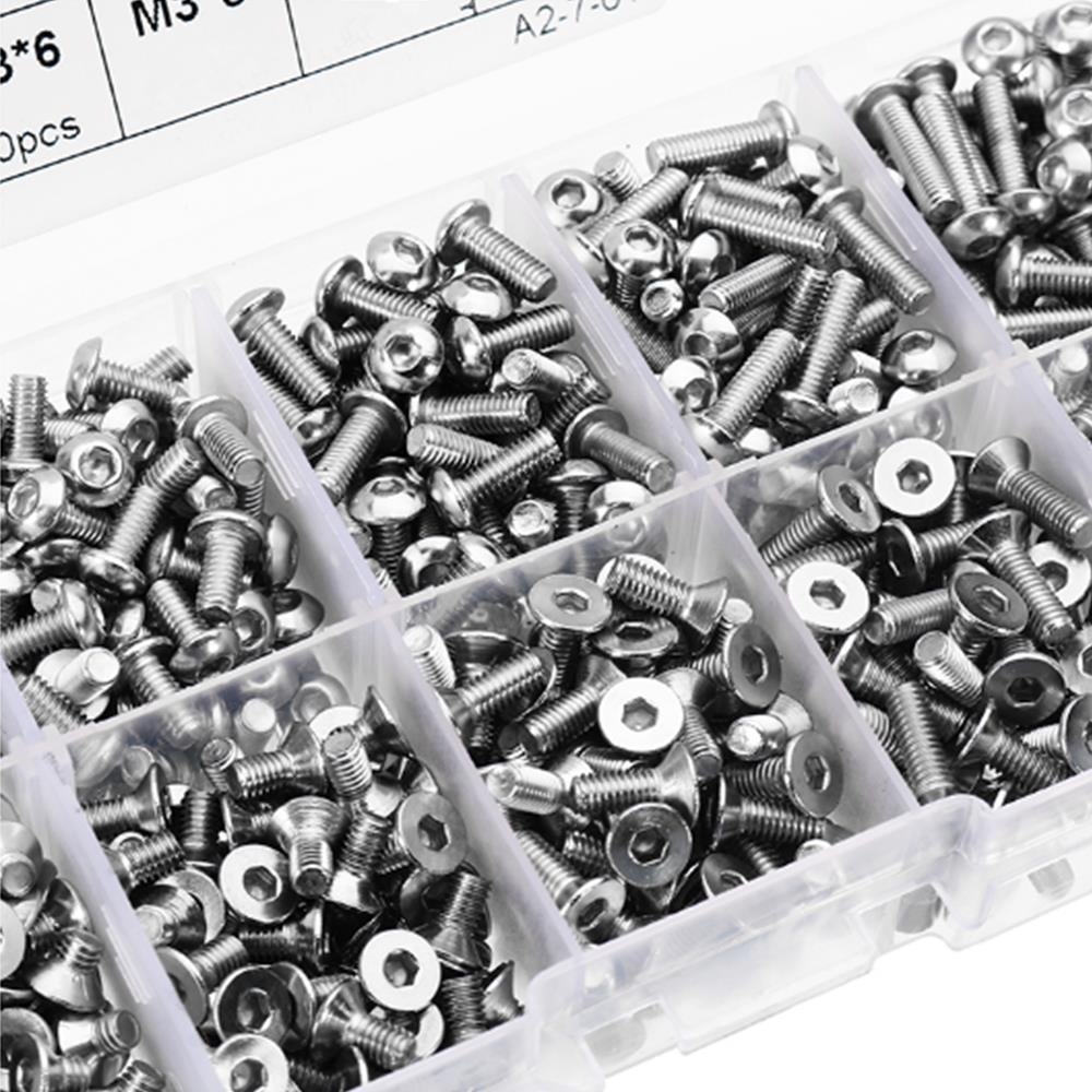 400pcs M3 A2 Stainless Steel Button & Flat Socket Head Screw Assortment Kit