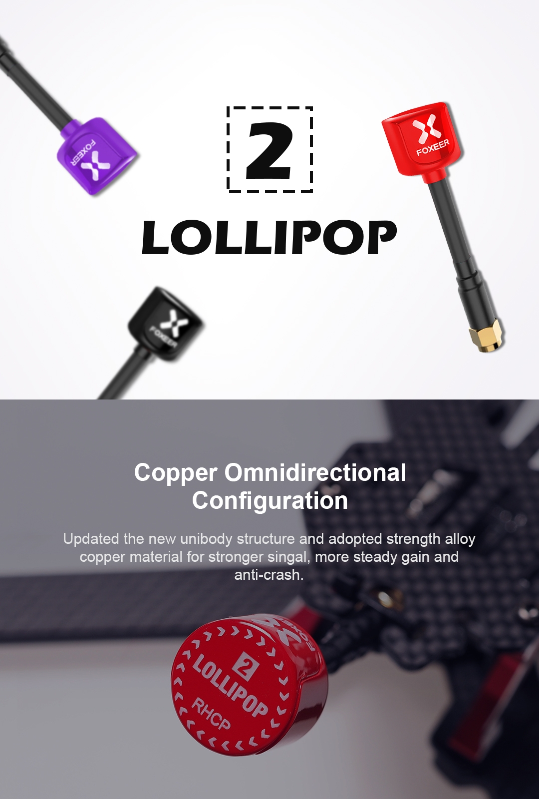 Foxeer Lollipop 2 RHCP MMCX Right Angle/Straight 5.8G 2.5dBi Super Mini Antenna For FPV Racing Drone