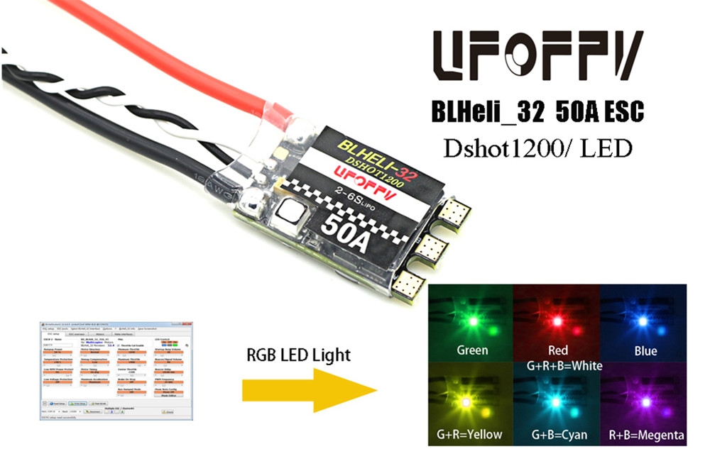 UFOFPV 50A BLHeli_32 ESC Dshot1200 2-6S Integrated RGB LED For RC Drone FPV Racing Muti Rotor