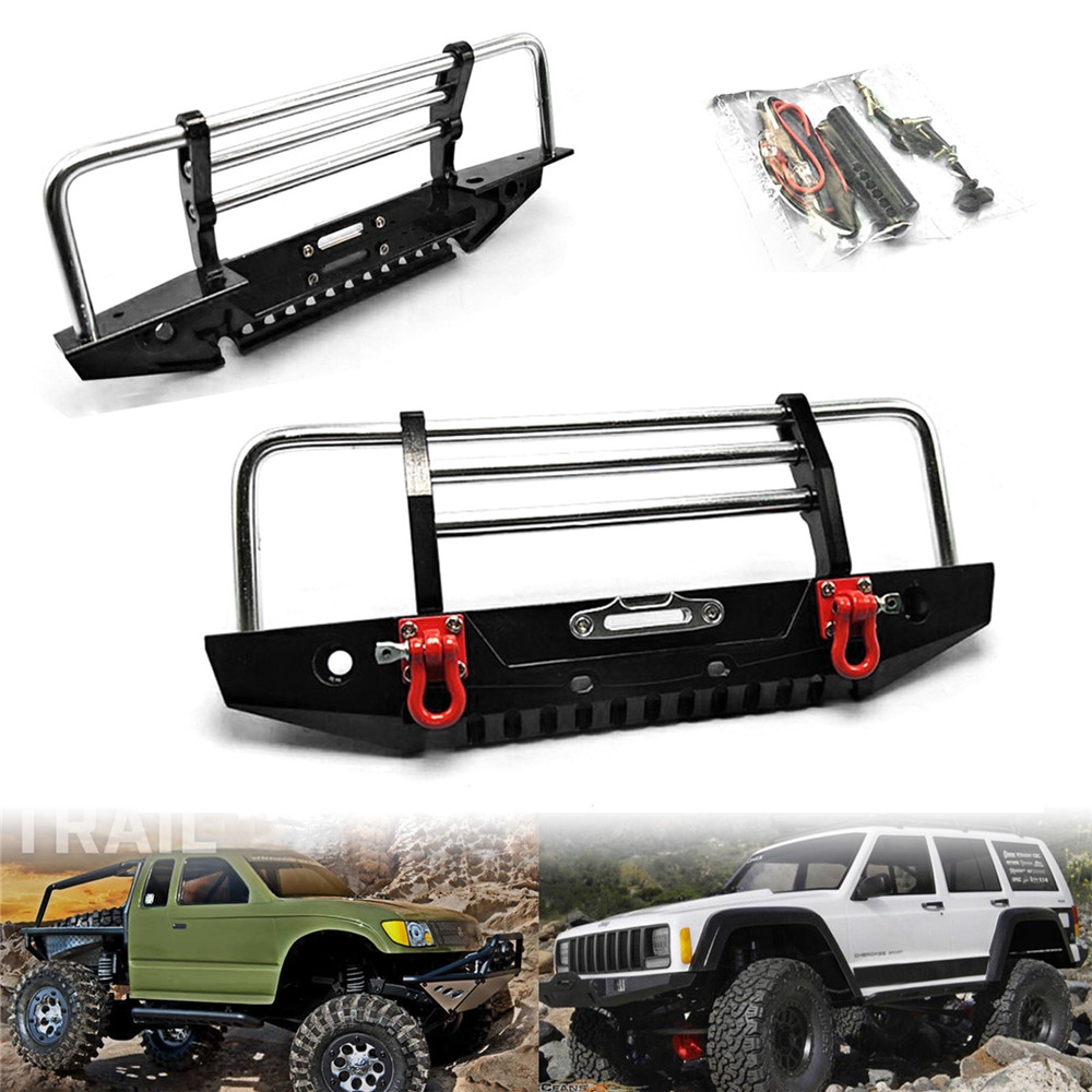 Aluminum Alloy D90 Axial 90046 Front Bumper Protector With LED Light For SCX10 SCX10 II RC Car Parts