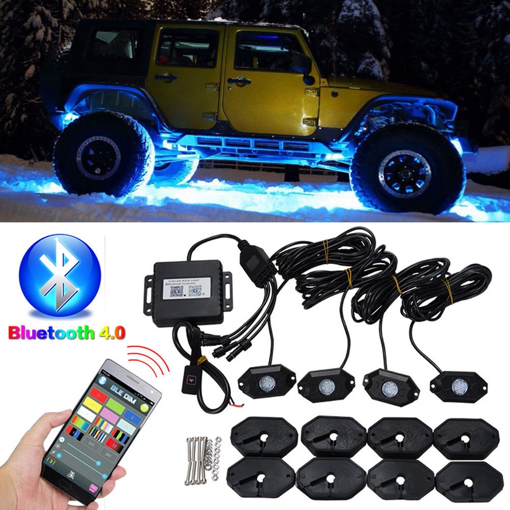Waterproof Wireless Bluetooth Music LED RGB Off-road Rock Light Accent Car SUV Truck Rc Parts