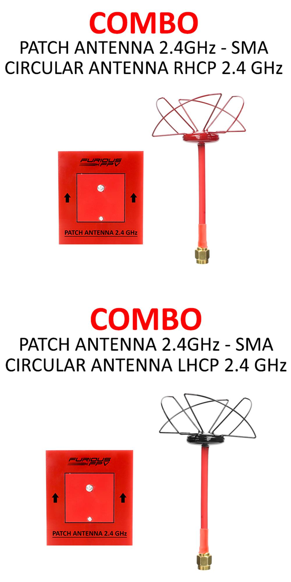 FuriousFPV 2.4GHz 1.3dBi RHCP/LHCP Circular Antenna 6.2dBi Patch FPV Antenna Combo SMA Male