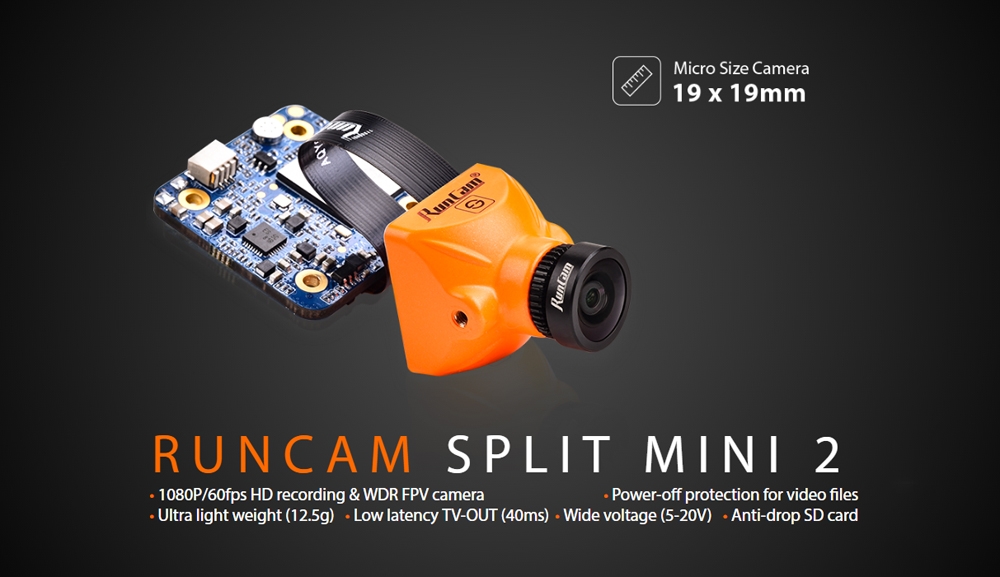 RunCam Split Mini 2 FOV 130 Degree 1080P/60fps HD Recording & WDR FPV Camera NTSC/PAL Switchable