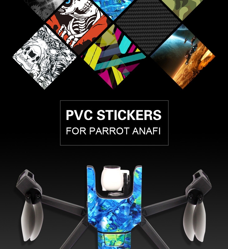 Waterproof Stickers DIY PVC Decal Skin Cover for Parrot Anafi Drone Body Remote Controller Battery