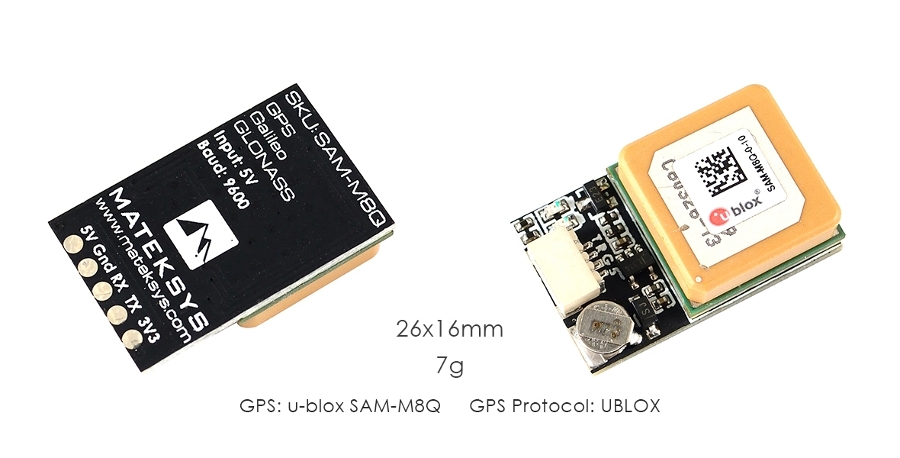 Matek Ublox SAM-M8Q GPS Module GLONASS Galileo QZSS SBAS Receiver 26x16mm 7g For UAV RC FPV Aircraft