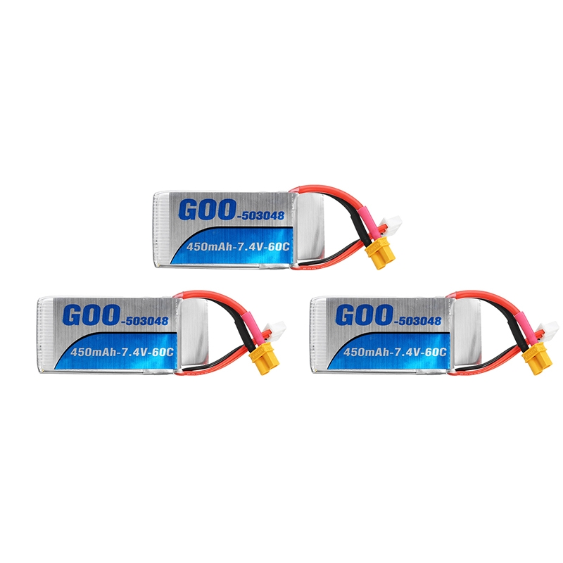 3Pcs GOO 7.4V 450mah 2S 60C XT30 Lipo Battery for FPV Racing