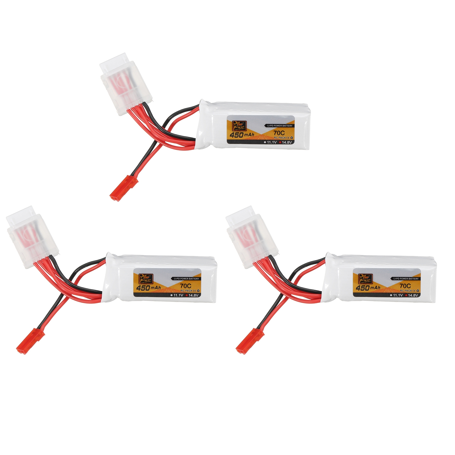 3Pcs ZOP Power 14.8V 450mAh 70C 4S Lipo Battery JST Plug for RC Racing Drone