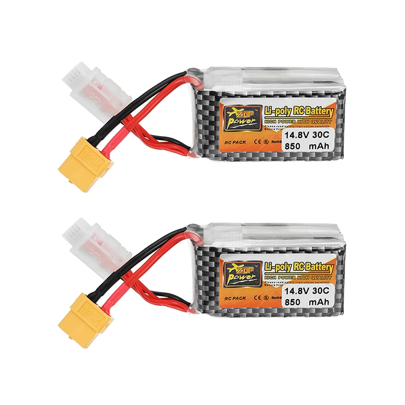 2Pcs ZOP Power 14.8V 850mAh 30C 4S Lipo Battery XT60 Plug for RC Drone