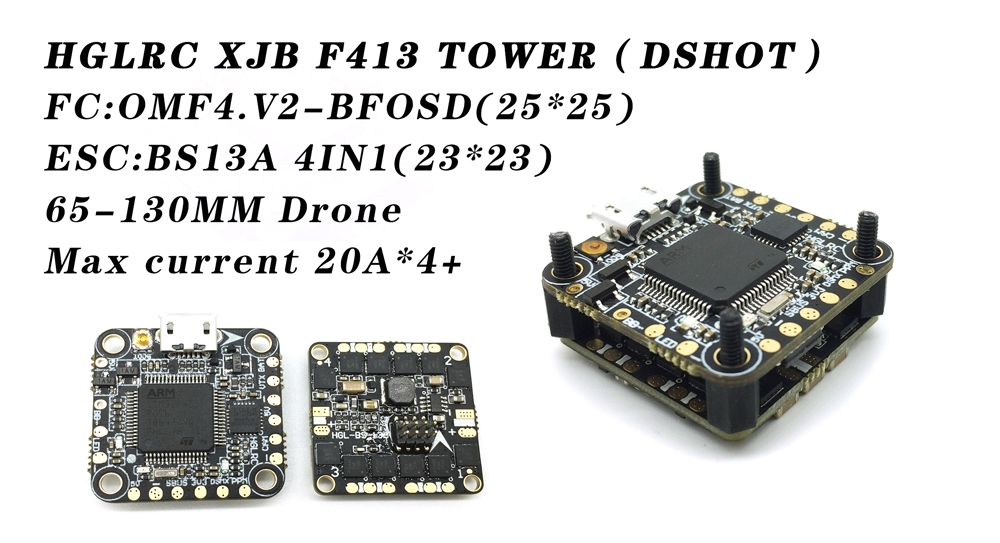 HGLRC XJB F413 Omnibus F4 Flight Controller & 13A Blheli_S 2-3S 4 In 1 Brushless ESC for RC Drone