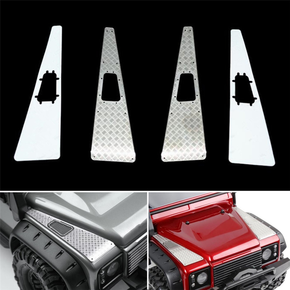 4PCS Stainless Steel Front Hood Side Checker Diamond Plate for Traxxas TRX-4 Rc Car Parts