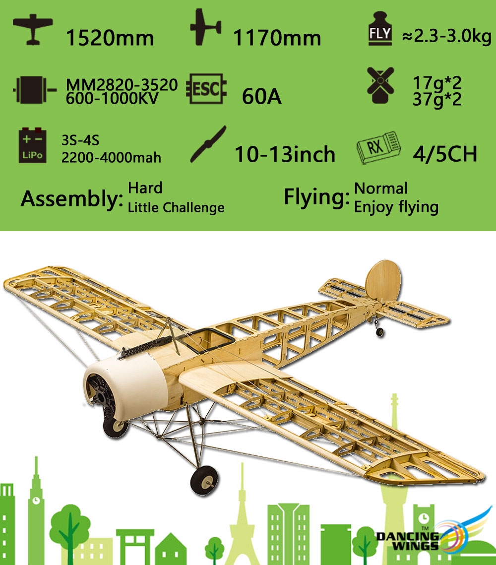 Fokker E.III Wingspan 1520mm Eindecker WW1 Fighter Laser Cut Balsa RC Airplane Kit