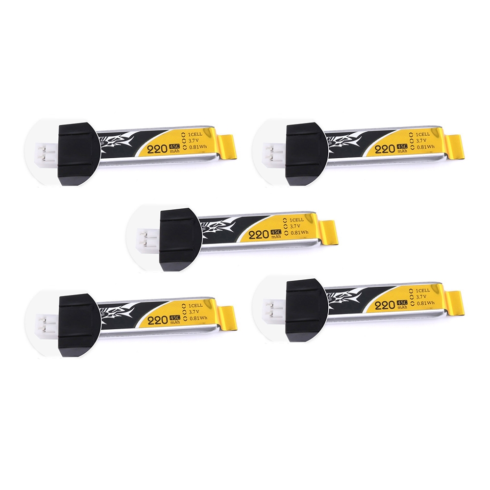 5Pcs Gens Tattu 3.7V 220mAh 45C 1S1P Lipo Battery With JST-PHR 2.0 Plug For Micro Quadcopters