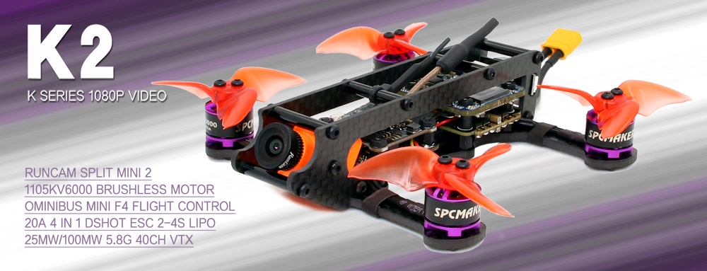 SPC Maker K2 110mm FPV Racing RC Drone PNP BNF Omnibus F4 20A BLHeli_S ESC RunCam Split Mini 2