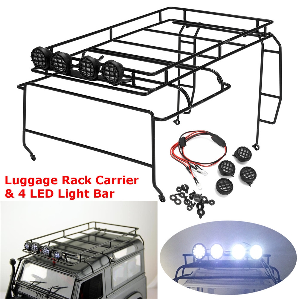 1/10 Roof Luggage Rack 4 LED Light Bar for 1:10 Axial SCX10 RC4WD D90 Crawler Rc Car Parts