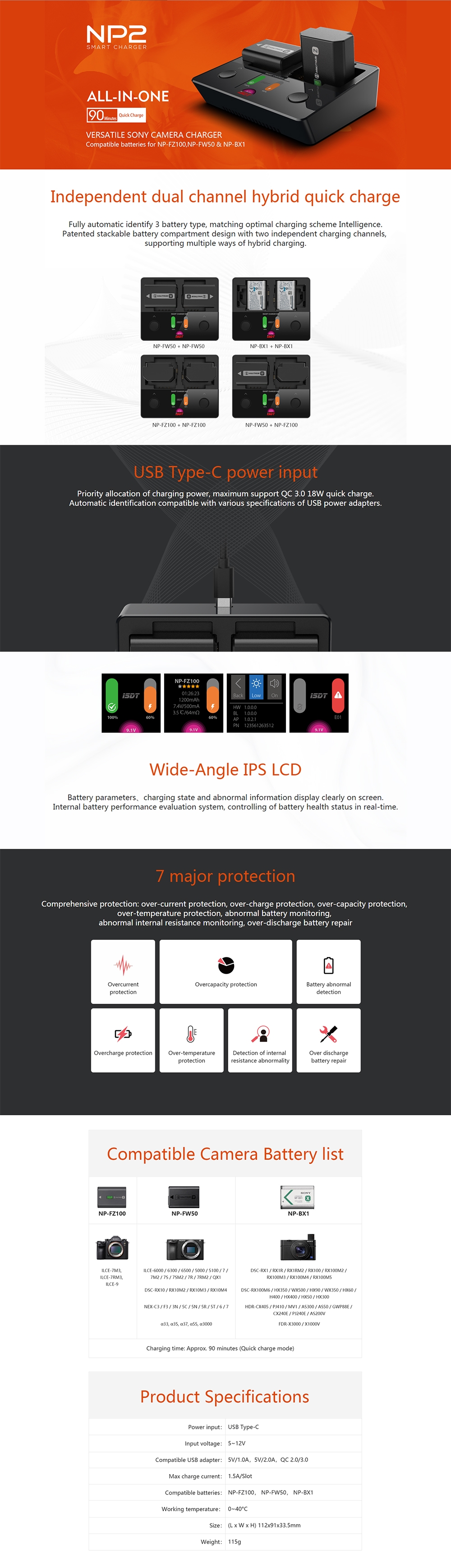 ISDT NP2 18W DC Dual Channel Snoy IPS LCD Camera Charger for NP-FZ100 NP-FW50 NP-BX1 Battery