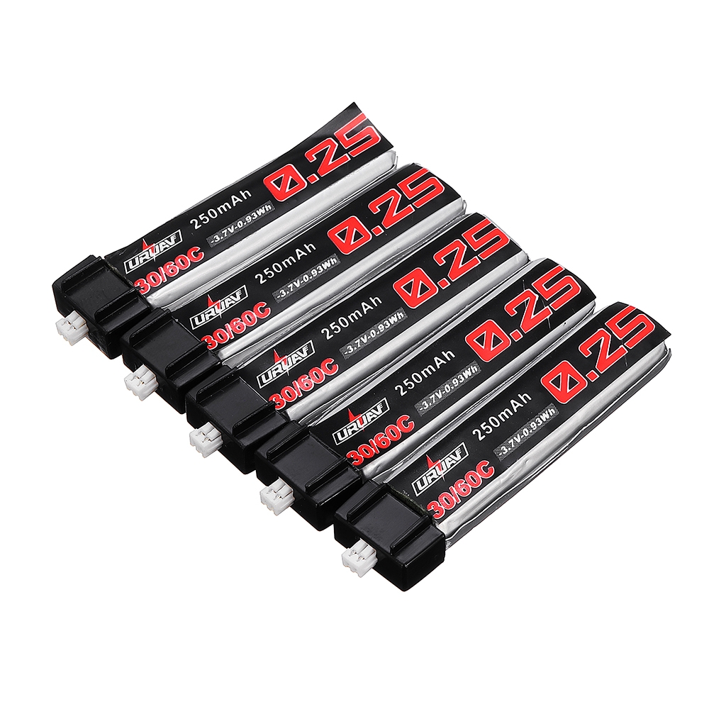 5Pcs URUAV 3.7V 250mAh 30C 1S Lipo Battery PH2.0 Plug for Blade Nano QX CPX and Tiny Whoop