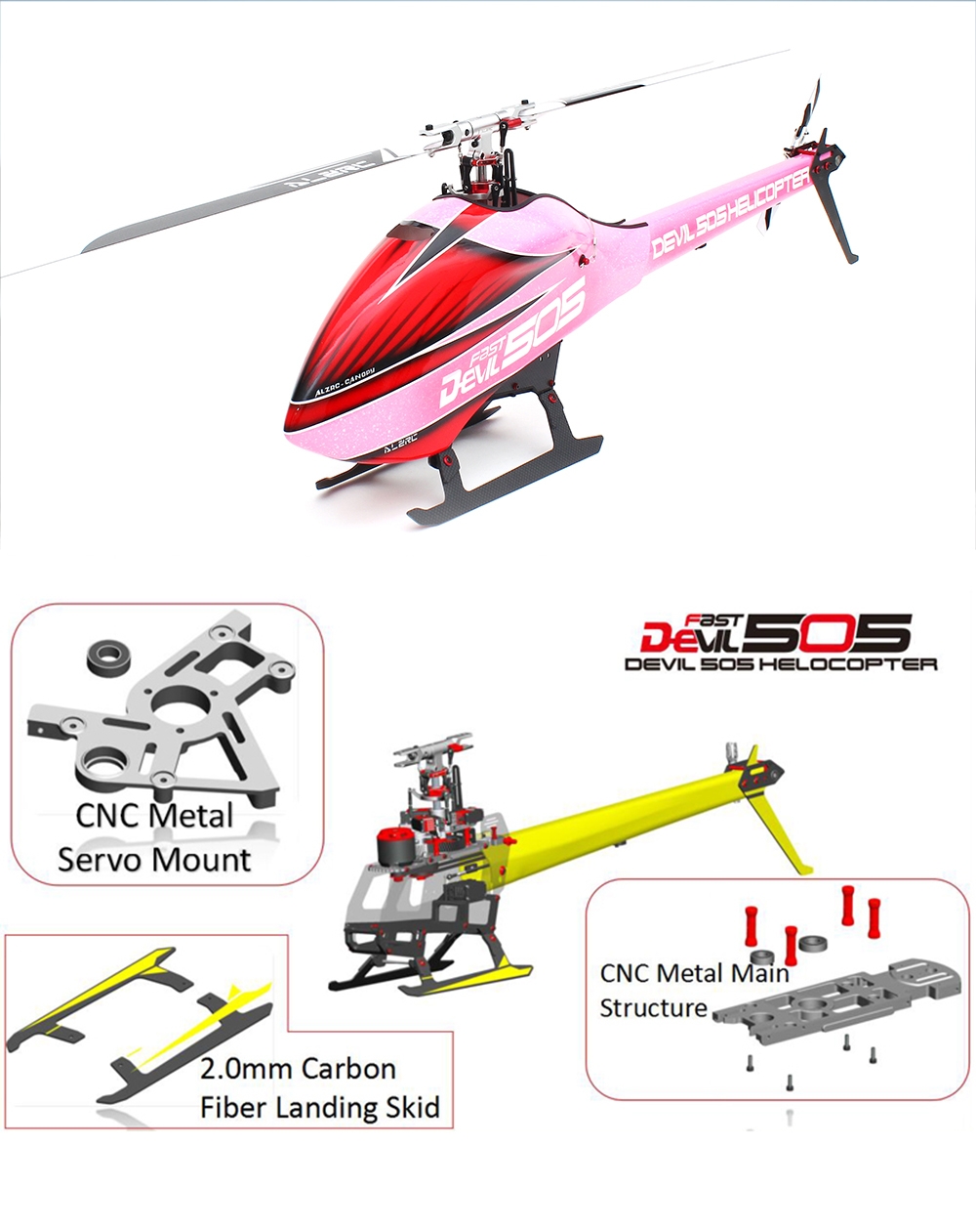 ALZRC Devil 505 Fast Kit RC Helicopter Super Combo With 120A V4 ESC Pink Version