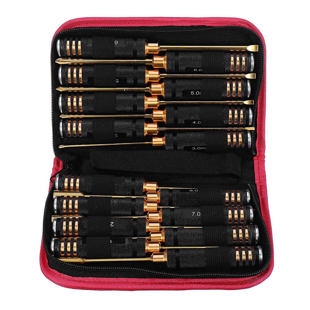 Yunzhong 16Pcs Hex Phillips Screw Nut Flat Screwdriver Tools Set with Bag for RC Helicopter