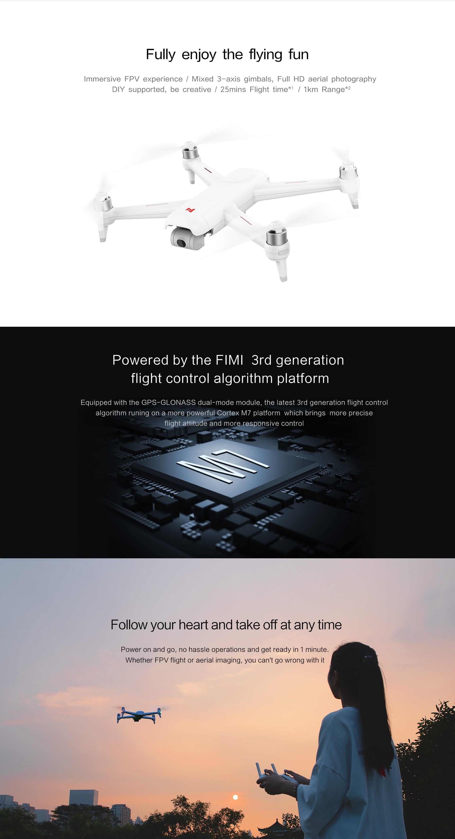 Xiaomi FIMI A3 5.8G 1KM FPV With 2-axis Gimbal 1080P Camera GPS RC Drone Quadcopter RTF