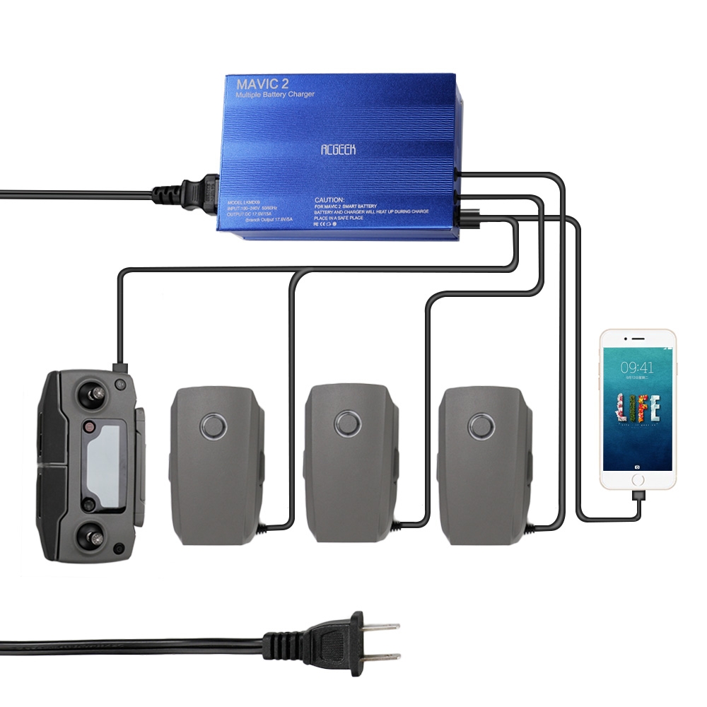 5-in-1 Intelligent Multi Battery Controller Smart Charger Hub w/ 2 USB Port For DJI MAVIC 2 Pro/Zoom