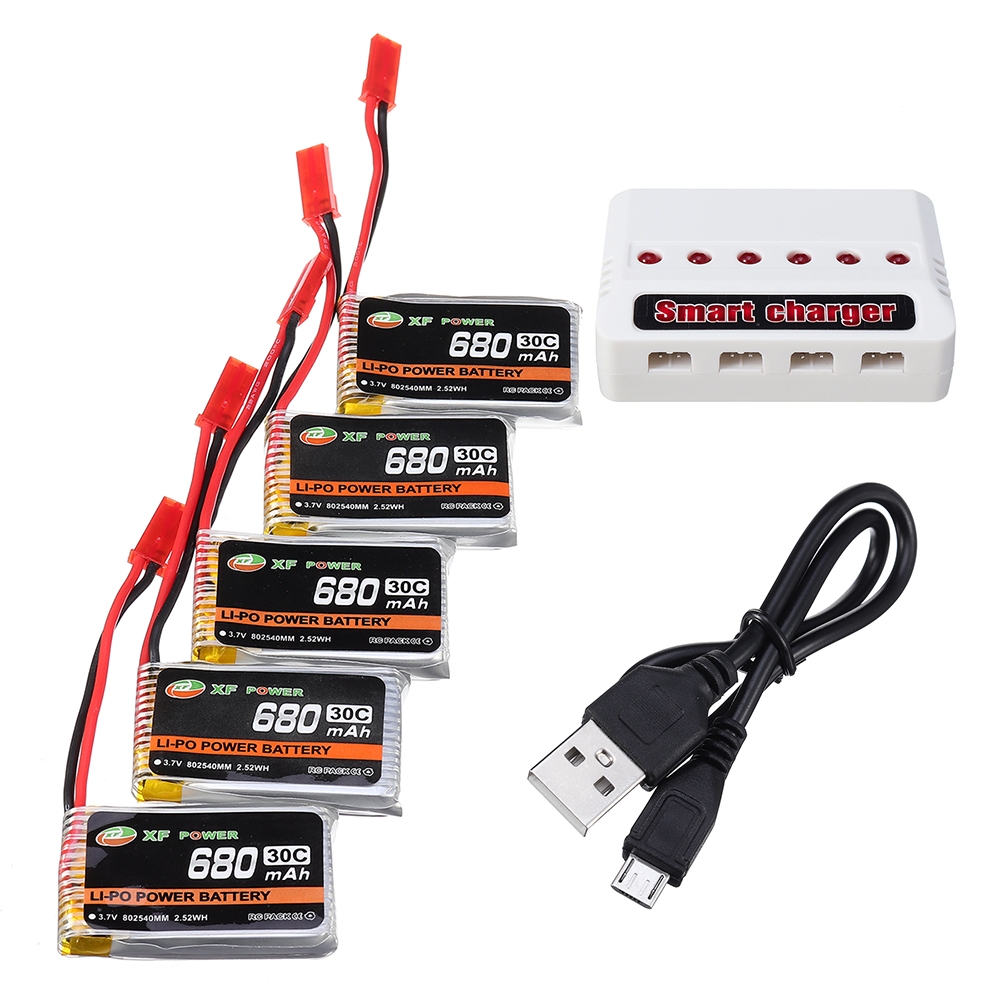 XF POWER 3.7V 680mAh 30C 1S Lipo Battery JST Plug with Battery Charger